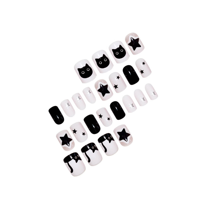 Playful Cat and Star-Themed Press-On Nail Art Extensions Bowlift