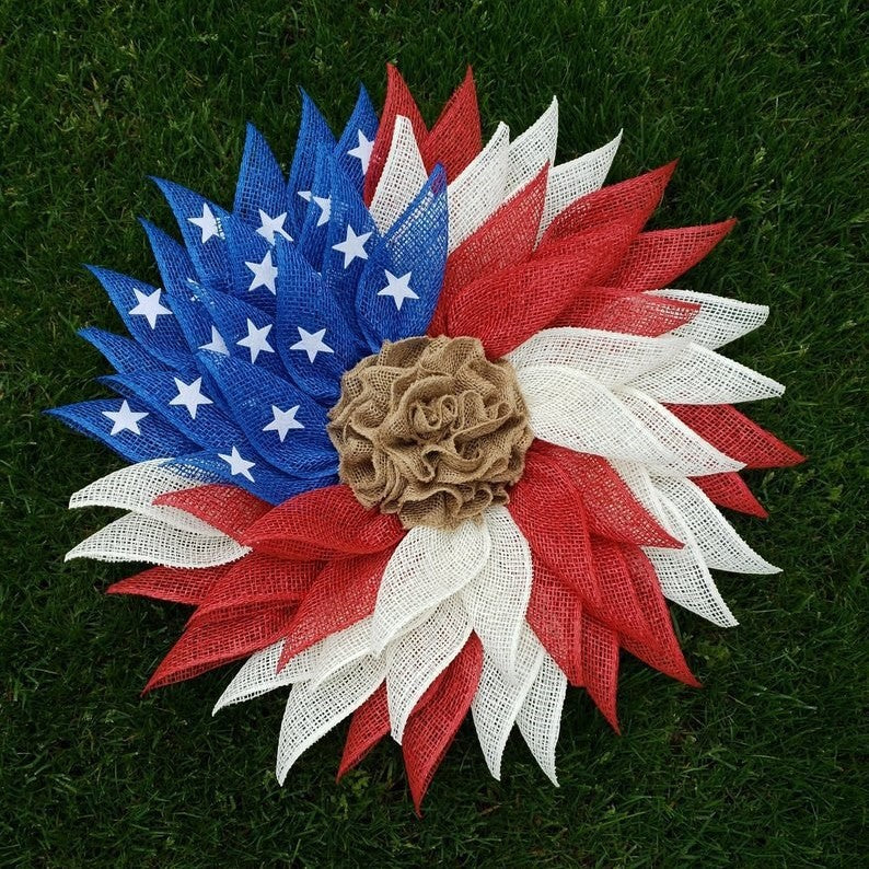Independence Day patriotic front door wreath with Eagle Statue of Liberty and Liberty Bell accents Bowlift