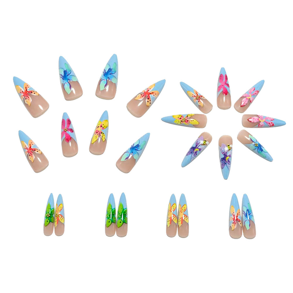 Artificial nails with colorful 3D flower designs Bowlift