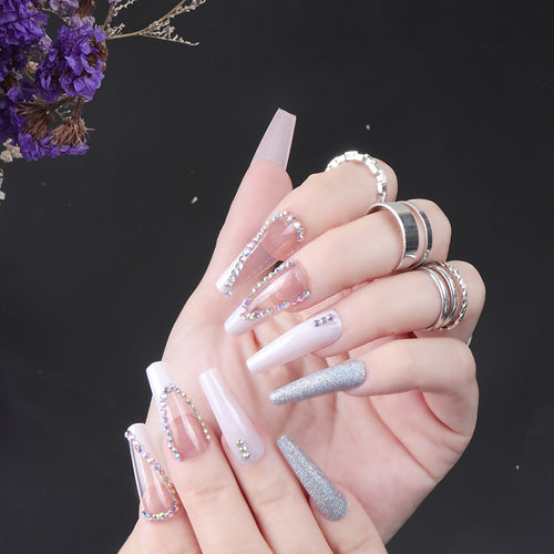Rhinestone-Embellished Long Press-On Nails Bowlift