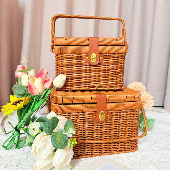 Women's Handcrafted Rattan Picnic Basket Bowlift