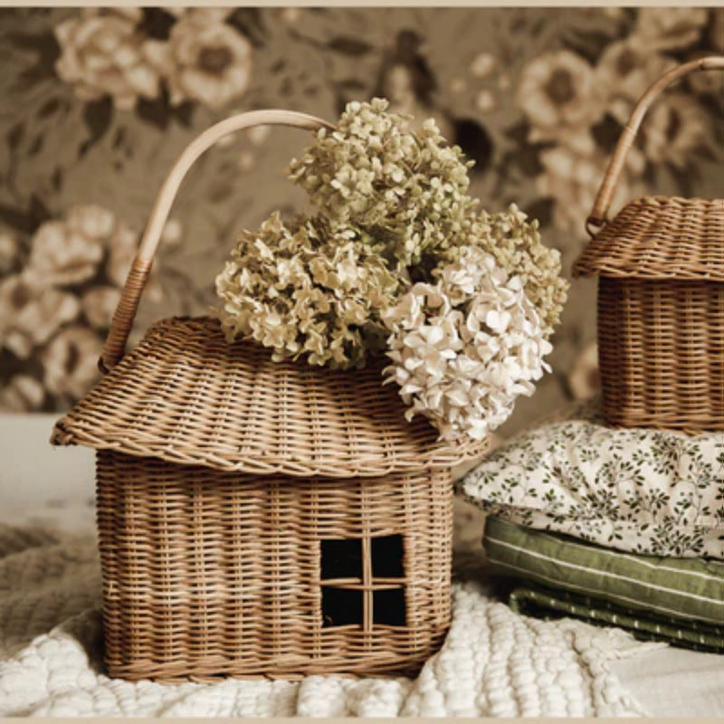 Charming Cottage-Shaped Woven Storage Basket Bowlift