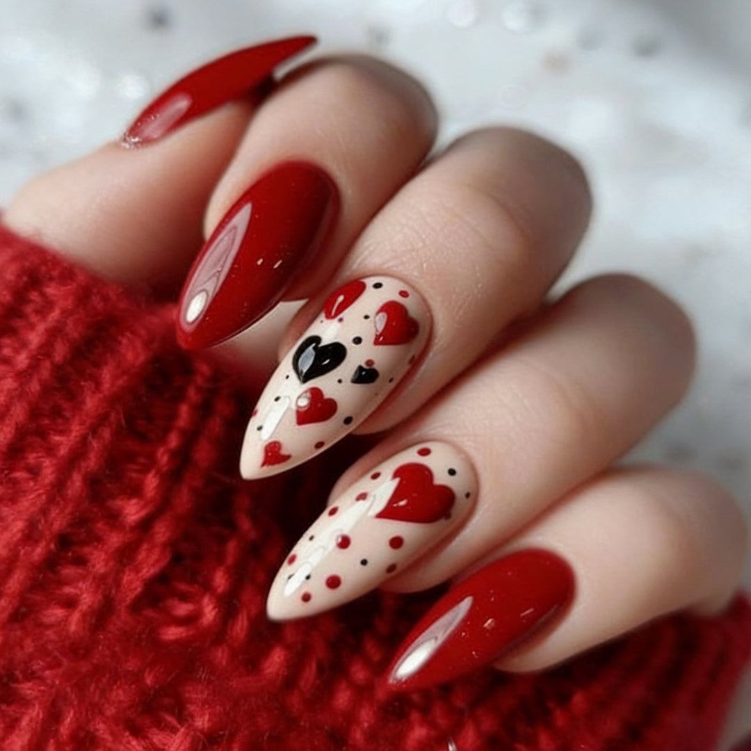 Heart-Themed Stiletto Nail Art Extensions Bowlift