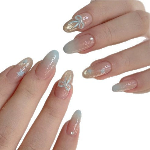 Decorative Press-On Nail Art Set with Bow and Gradient Details Bowlift