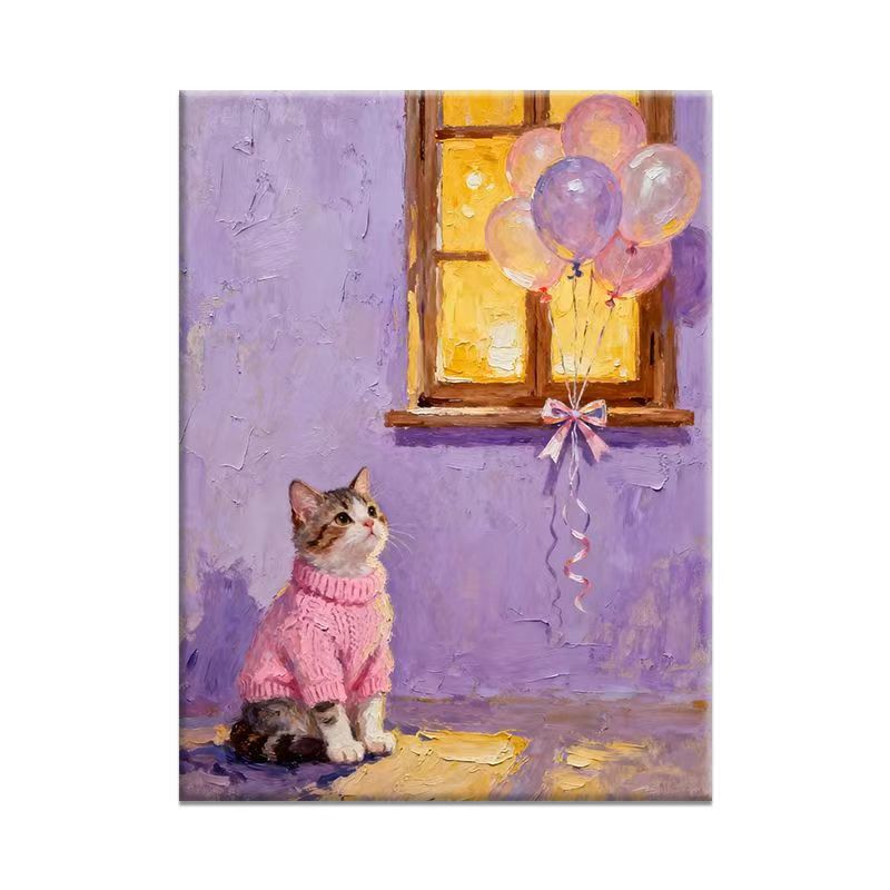 Playful Cat Illustration Canvas Art Bowlift