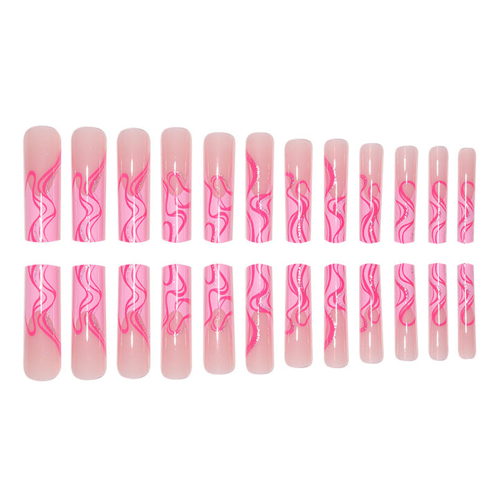 Long Stiletto Press-On Nail Extensions with Abstract Wave Design Bowlift