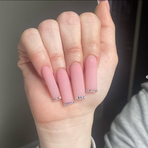 Long Press-On Nails with Rhinestone Accents Bowlift