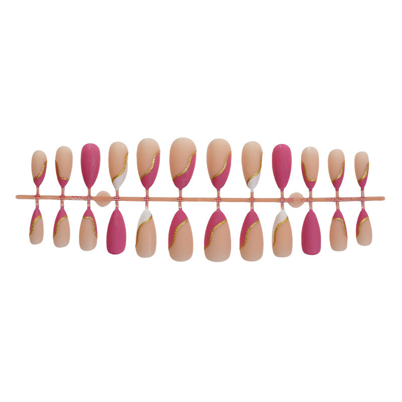 Stylish Press-On Nail Art Set with Elegant Gold Accents Bowlift