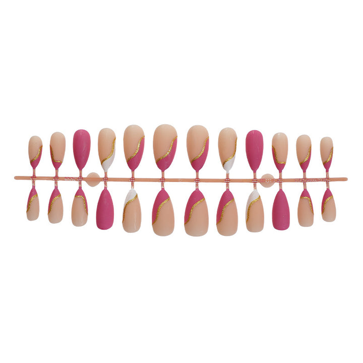 Stylish Press-On Nail Art Set with Elegant Gold Accents Bowlift