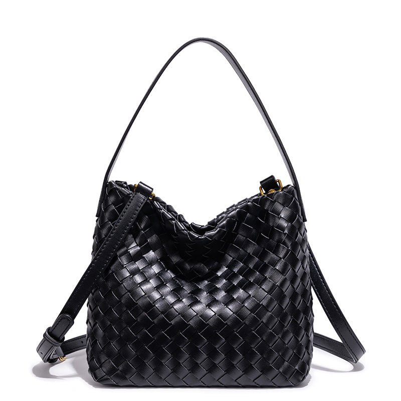 Elegant Woven Leather Shoulder Bag Bowlift