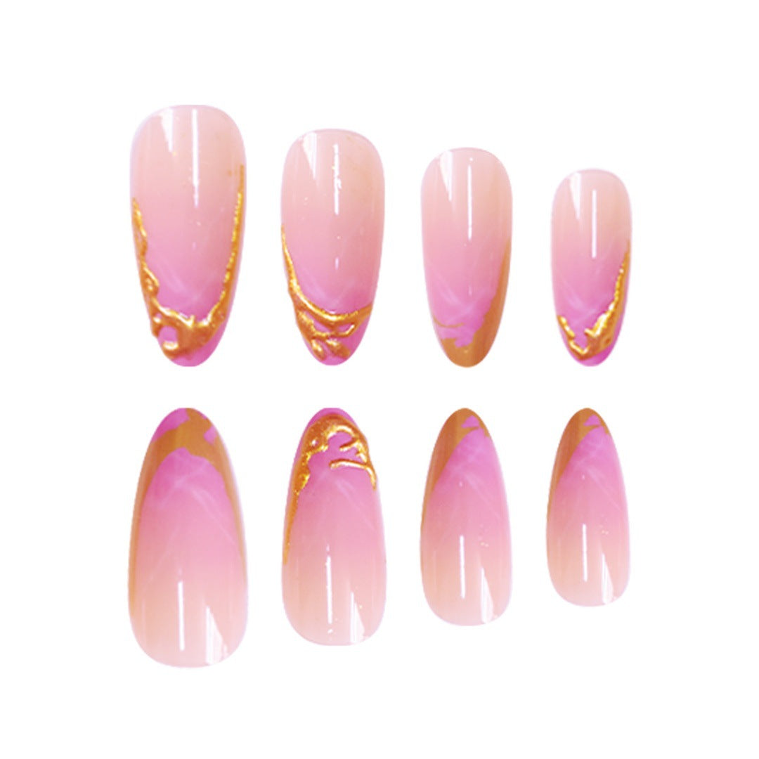 Elegant Stiletto Press-On Nail Extensions with Gold Tip Accents Bowlift