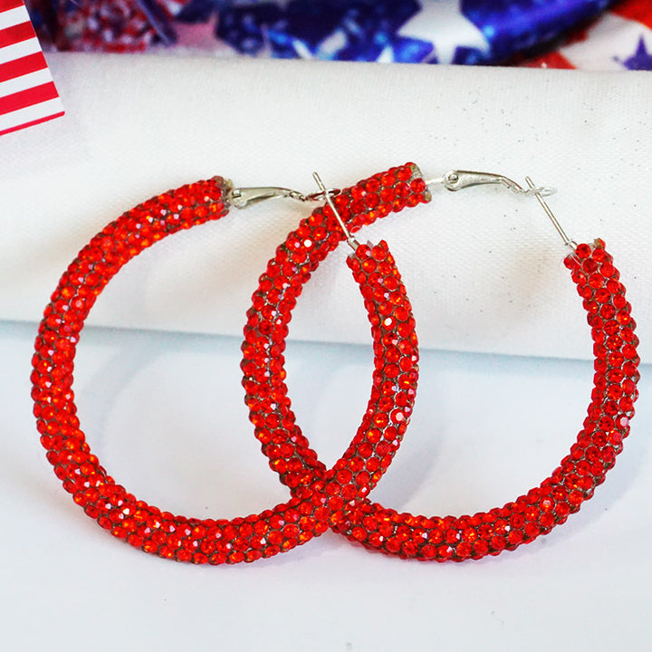 Women's large hoop earrings with rhinestone embellishment and rhodium-plated setting Bowlift