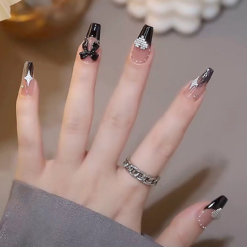 Acrylic nail set with glamorous 3D decorations and noble accents Bowlift