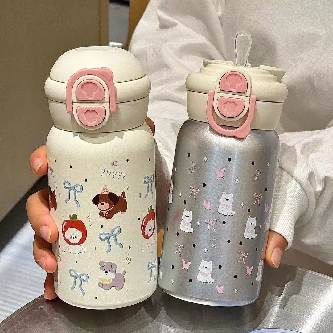 Women's stainless steel water bottle with innovative safety closure Bowlift