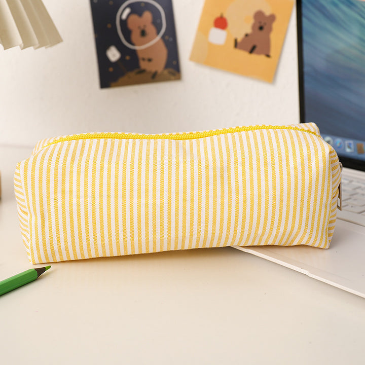 Striped Canvas Pencil Case and Stationery Organizer with Top Zipper Bowlift