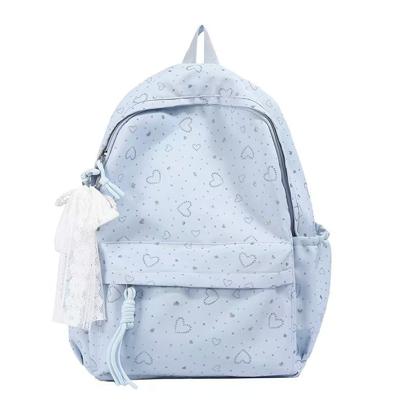 Heart-Embellished Casual Backpack Bowlift