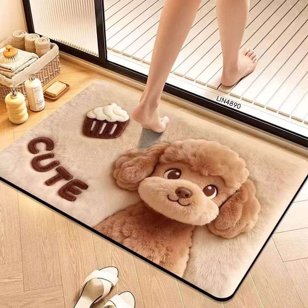 Cute Cartoon Pet-Themed Plush Bath Mat Bowlift