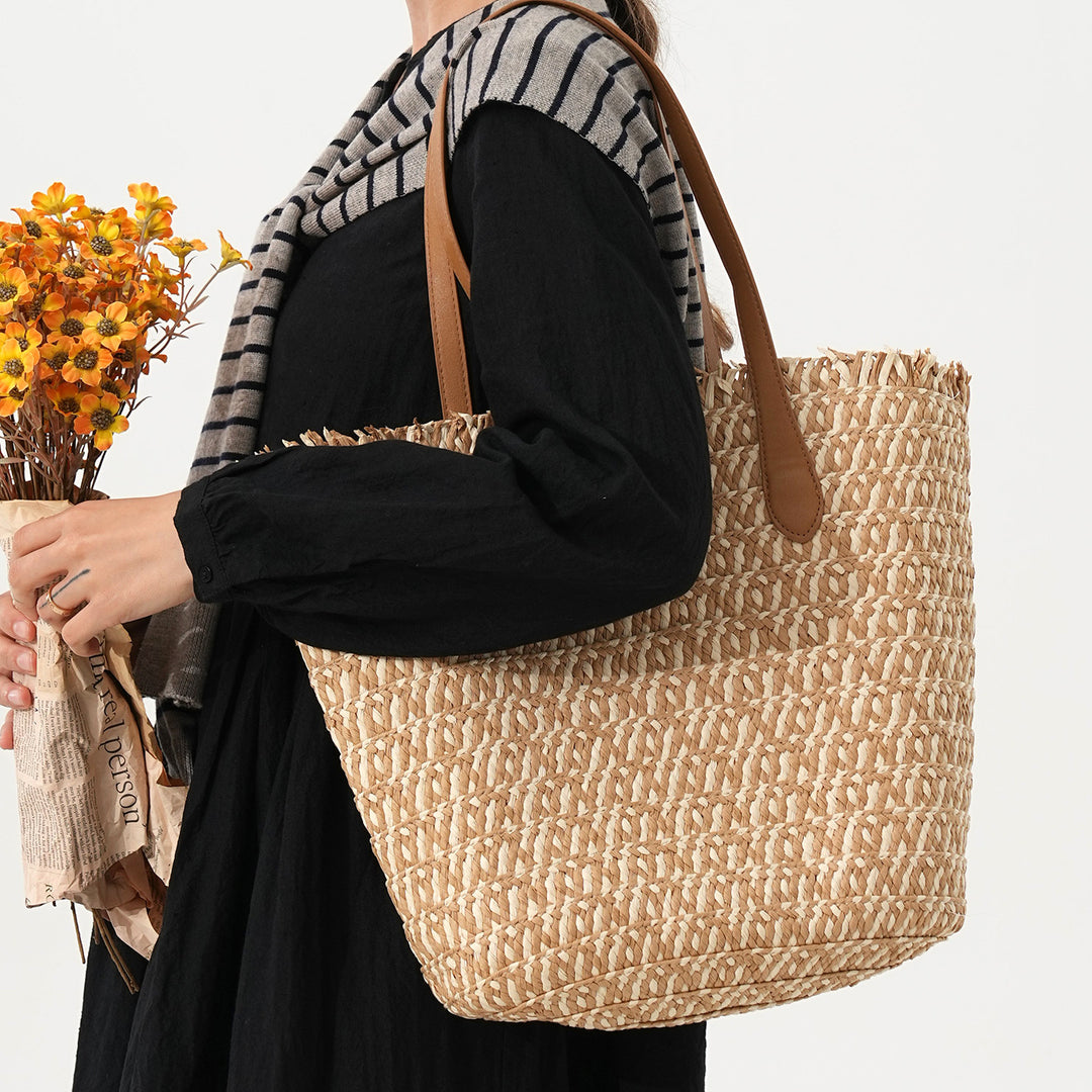 Designer Tote Bag Made of Woven Material with Modern Accents Bowlift