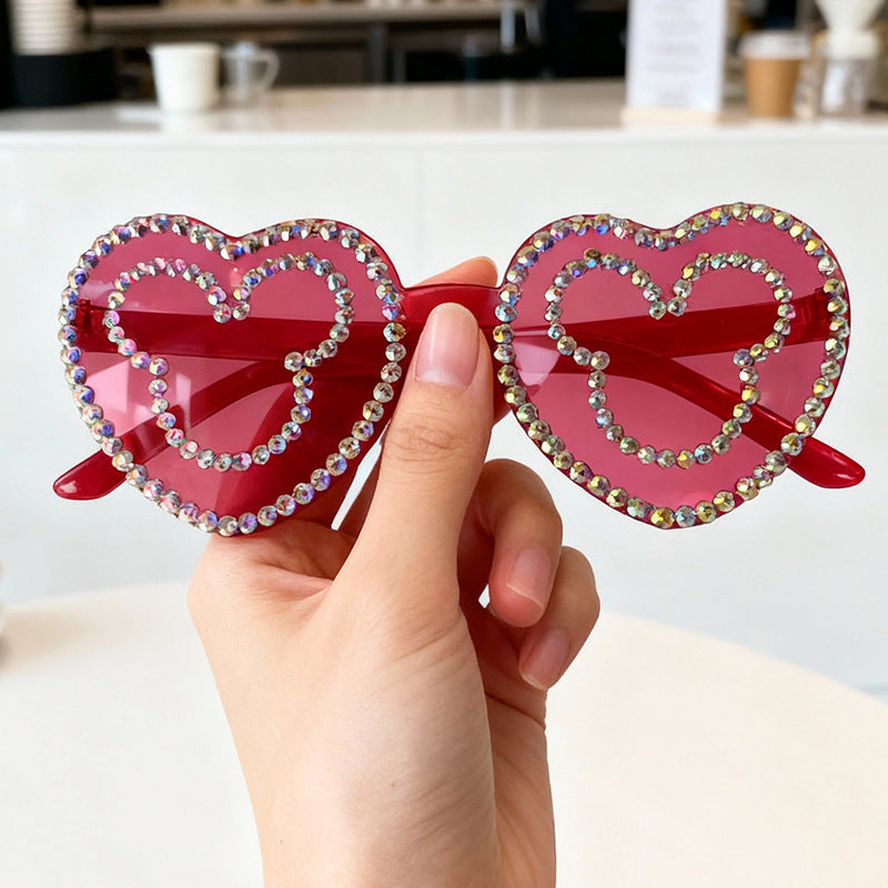 Rhinestone-Accented Heart-Shaped Sunglasses Bowlift 1787141236