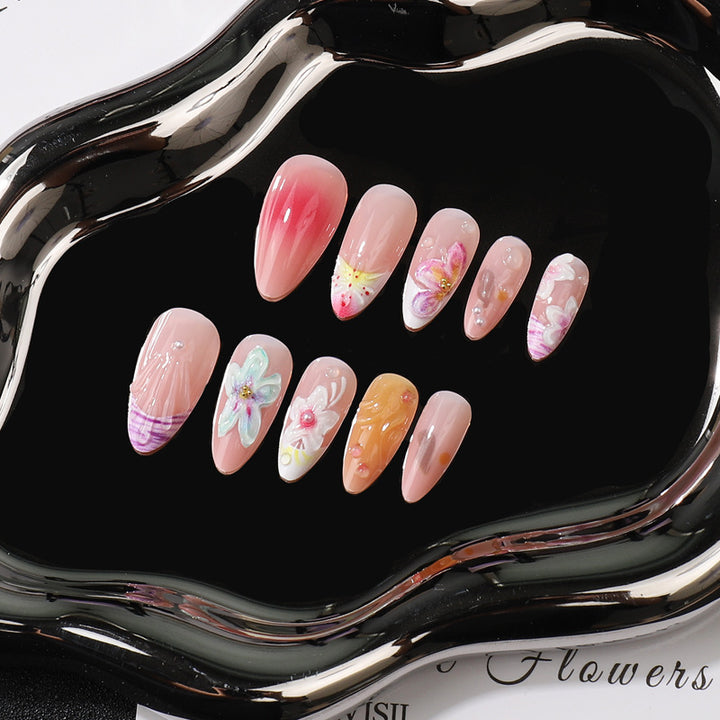 Artistic Floral Press-On Nail Set Bowlift