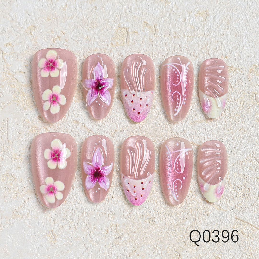 Artistic Floral Design Press-On Nail Set Bowlift
