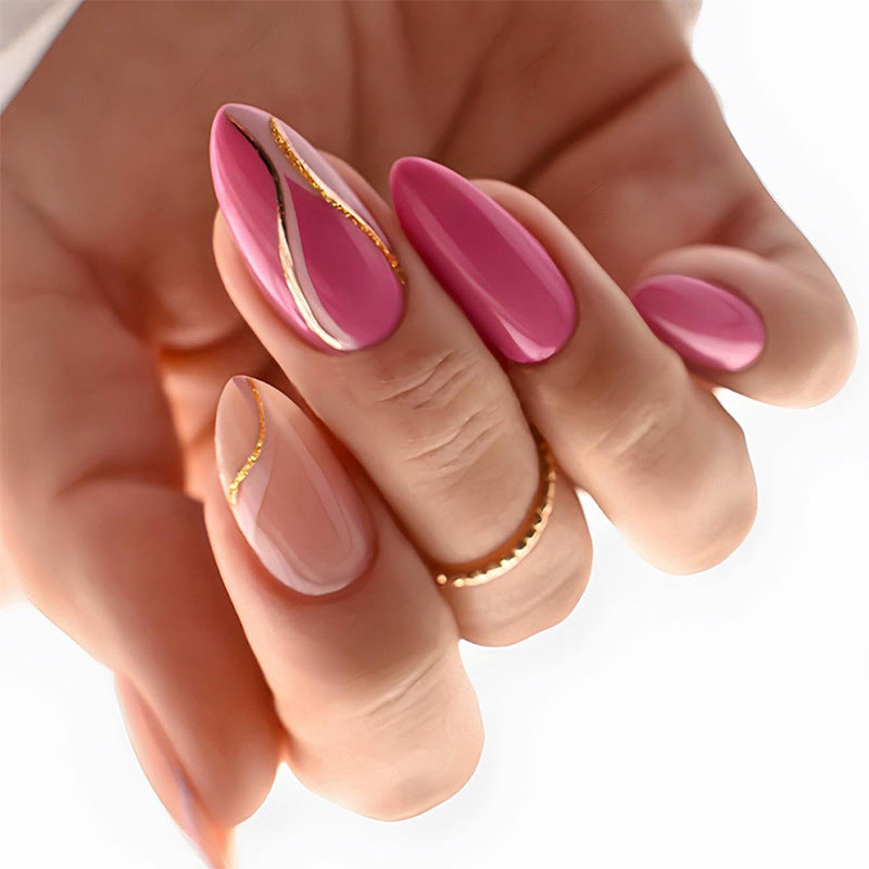 Elegant Press-On Nail Art Set with Artistic Gradient Design Bowlift