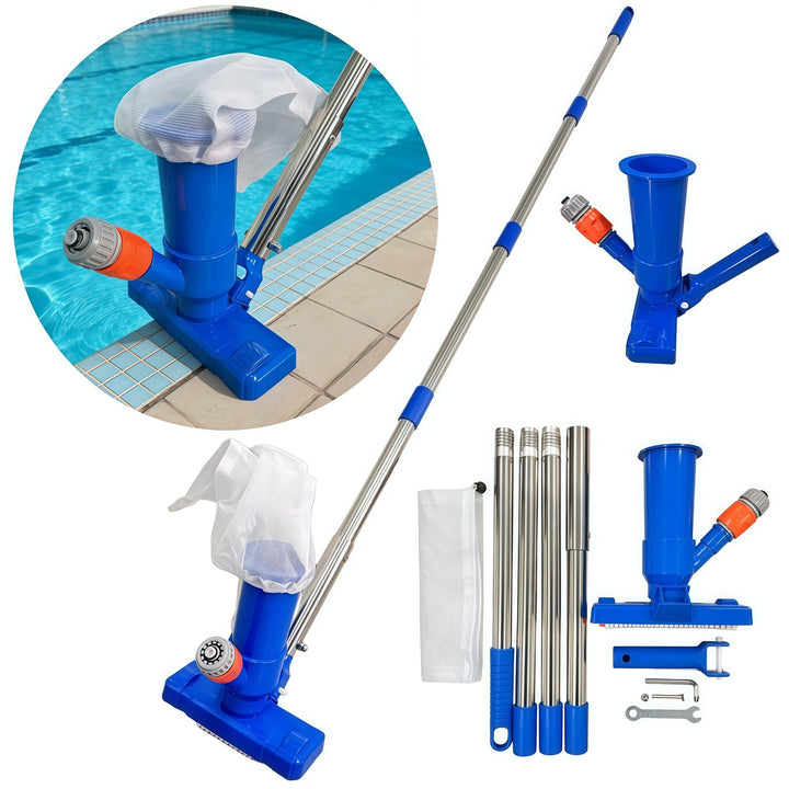 Telescopic stainless steel pool vacuum kit with brush head and fine mesh leaf bag Bowlift
