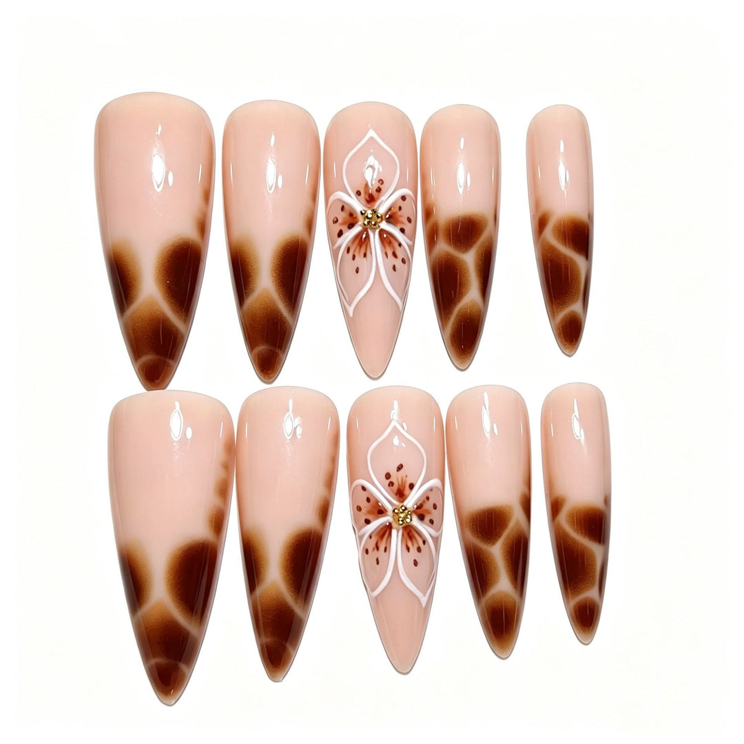 Floral-Themed Stiletto Press-On Nail Tips Bowlift