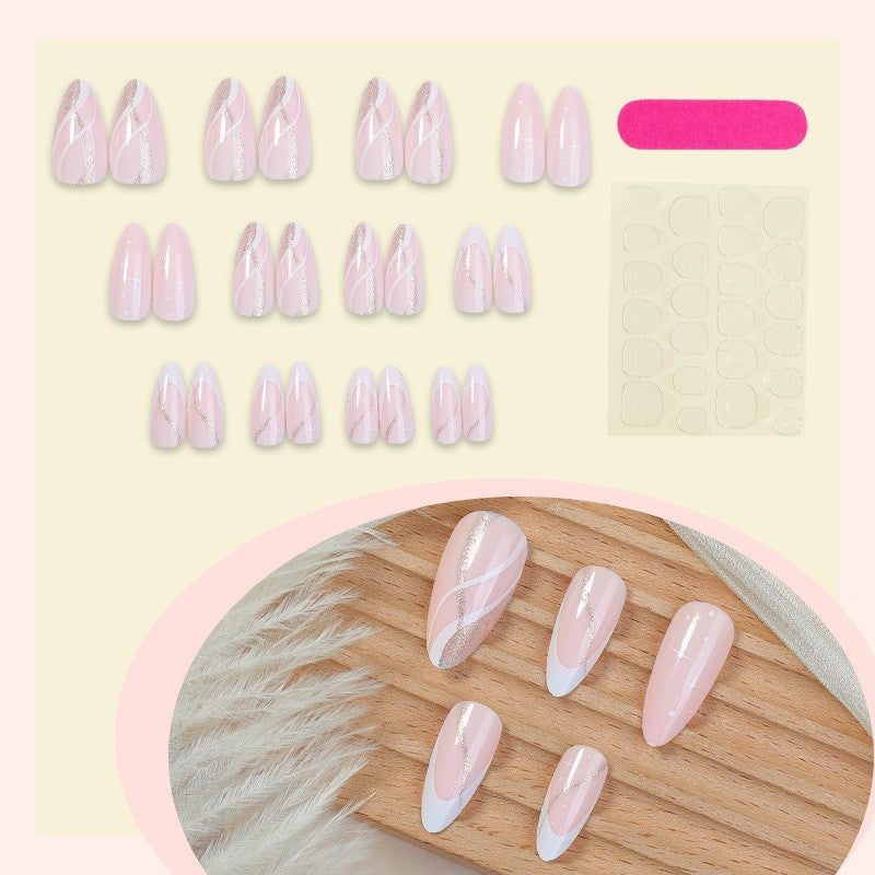 Premium Press-On Nail Art Set with Elegant Swirl Design Bowlift