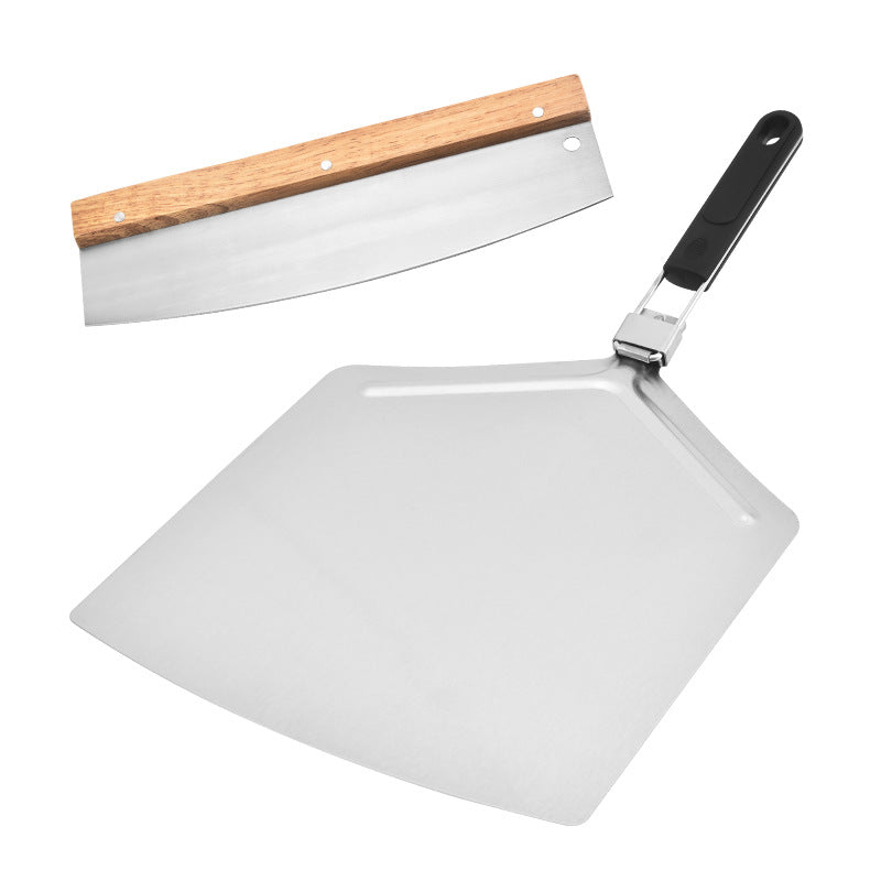 long-handled perforated pizza peel set with wooden handle stainless steel cutter and triangle server Bowlift
