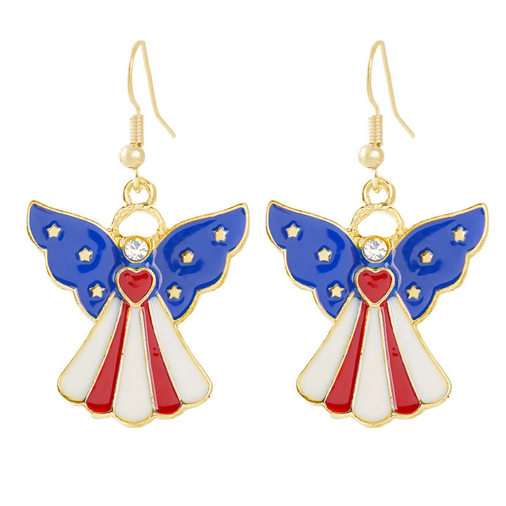 Women's nan patriotic horseshoe enamel dangle earrings with star-accented design and fishhook findings Bowlift