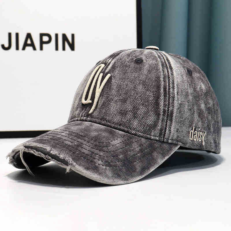 Women's Distressed Denim Embroidered Baseball Cap Bowlift