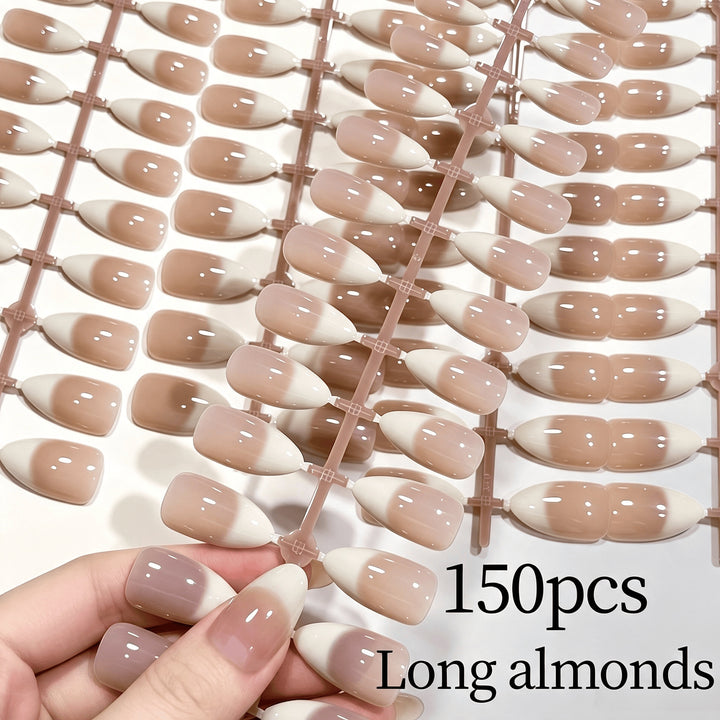 Elegant Gradient French Tip Press-On Nails Bowlift