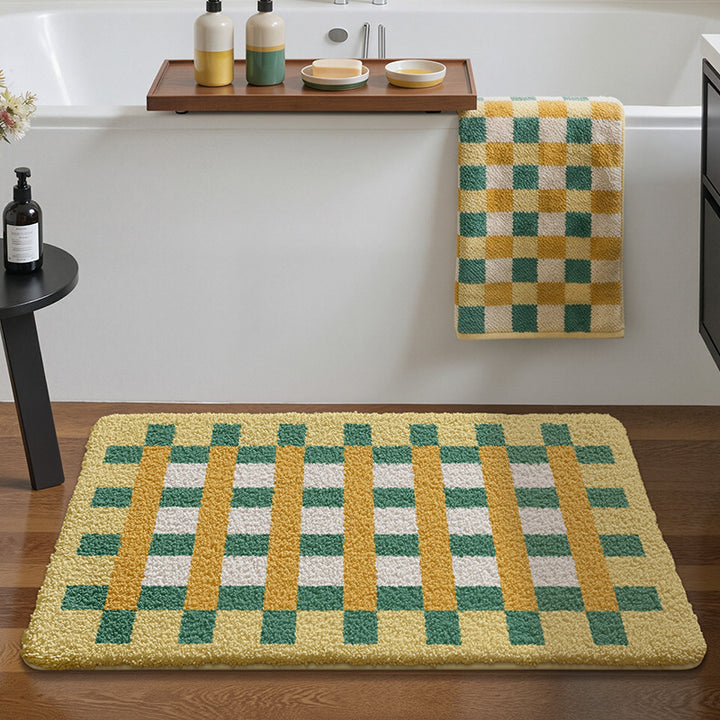 Soft Plush Checkered Bath Mat Bowlift