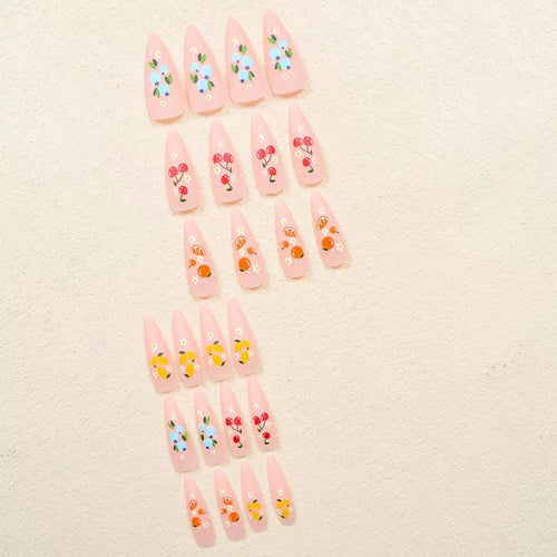 Artificial nail set with fruity 3D designs and blooming accents Bowlift