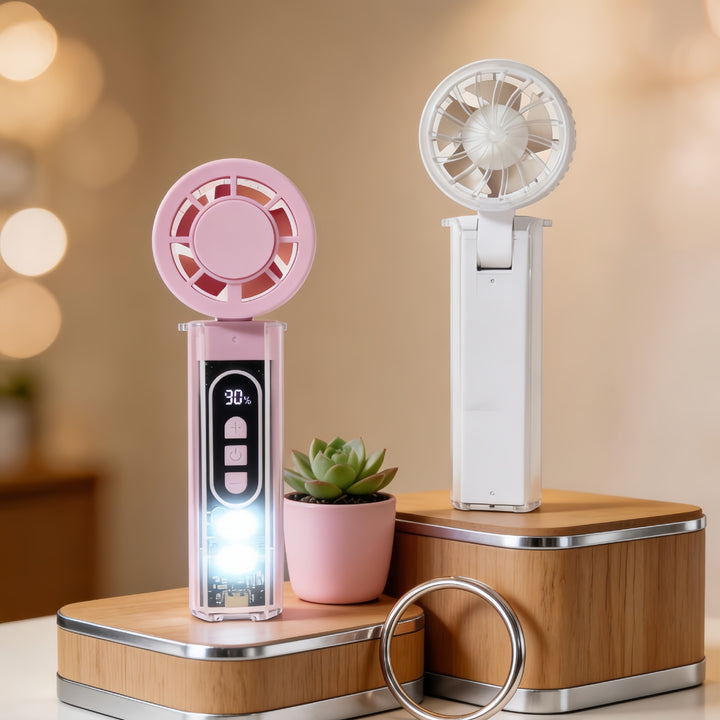 Women Portable Mini Fan with Digital Display and LED Lighting Bowlift