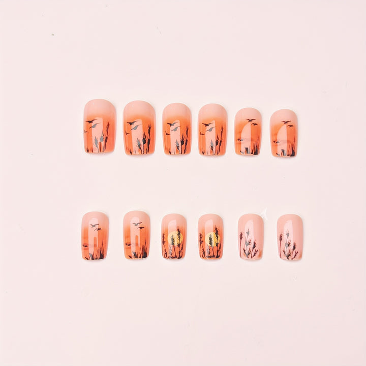 Artistic Sunset Landscape Nail Art Bowlift