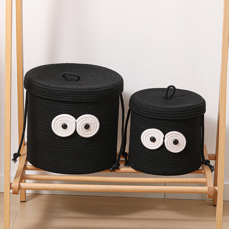 Women's Round Storage Basket with Lid and Eye Design Bowlift