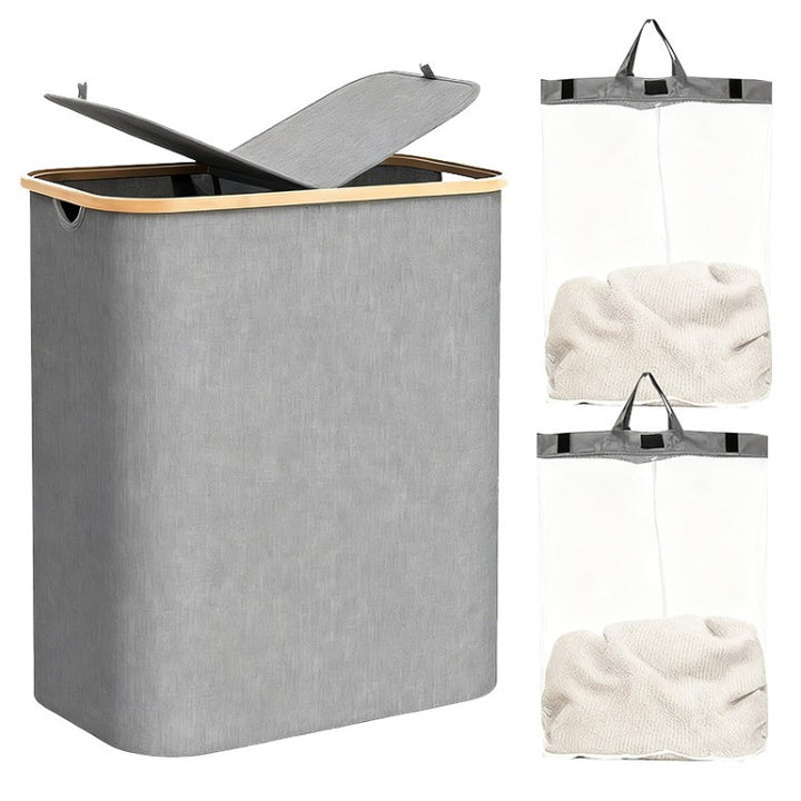 Laundry separation system with bamboo lid and multiple compartments Bowlift