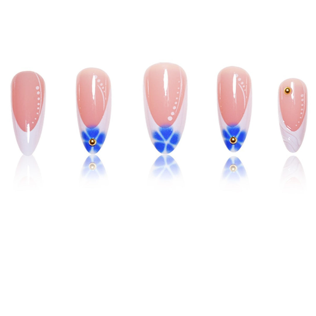 Sculpted French Tip Press-On Nail Extensions with Gem Accents Bowlift