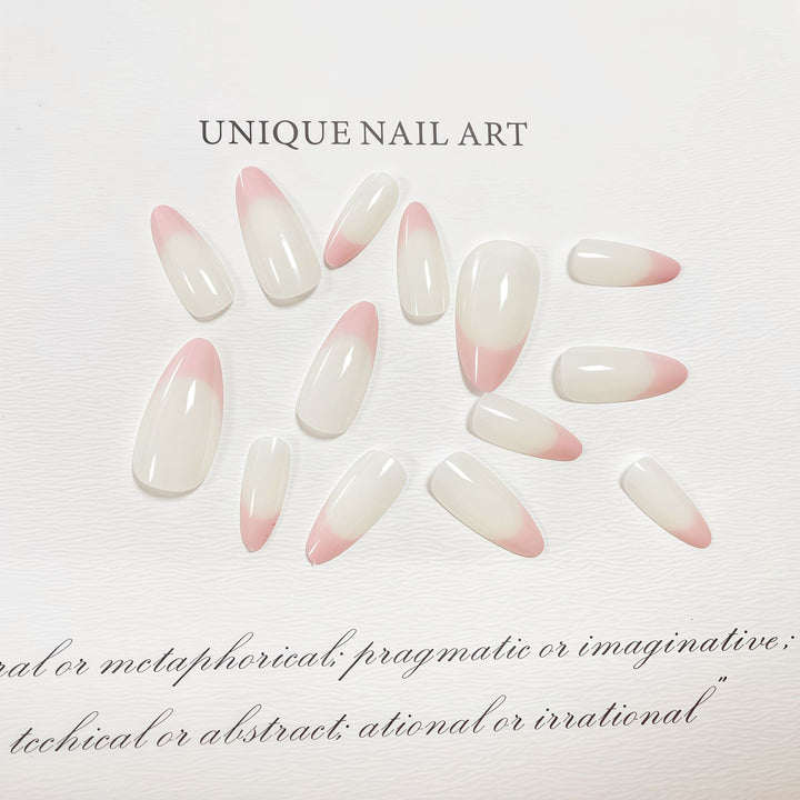 Stylish Almond-Shaped Press-On Nail Set with Chic Pink Tips Bowlift