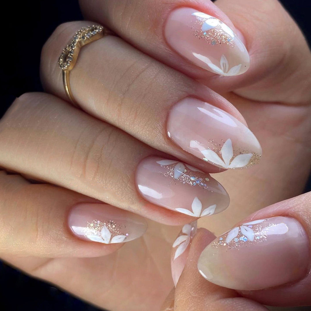 Premium Nail Art with Floral Design and Glitter Accents Bowlift