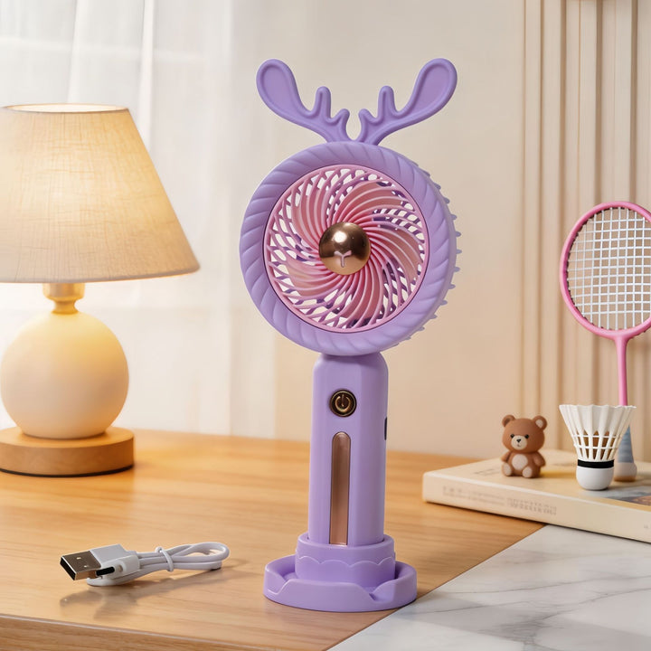 Women's Portable Hand Fan with Creative Antler Design Bowlift