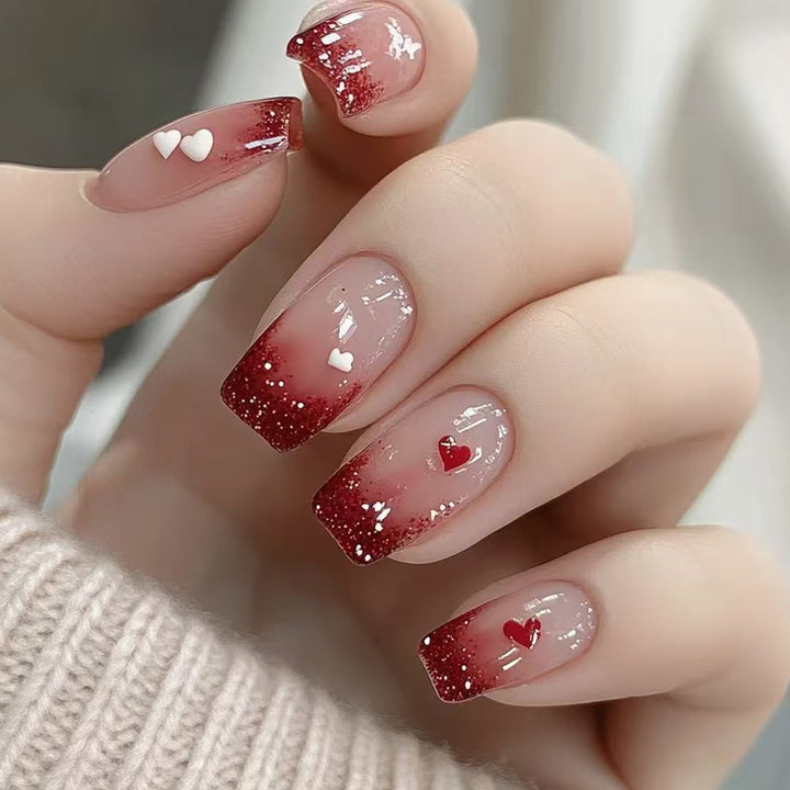 Heart-Embellished Ombre Press-On Nails Bowlift