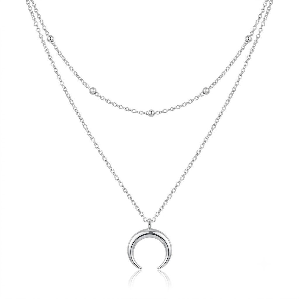 Layered Crescent Moon Pendant Necklace Bowlift