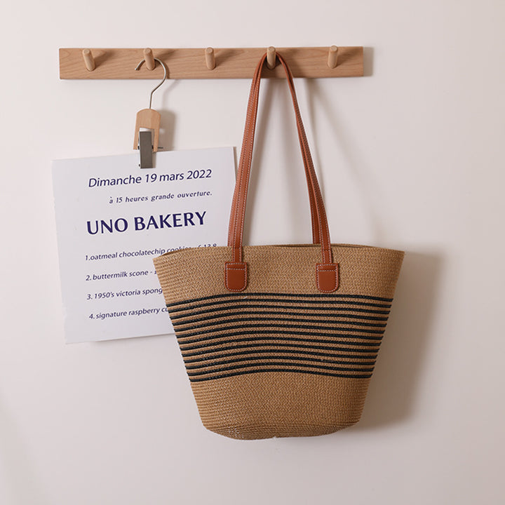 Elegant Bast Shoulder Bag with Striped Design Bowlift