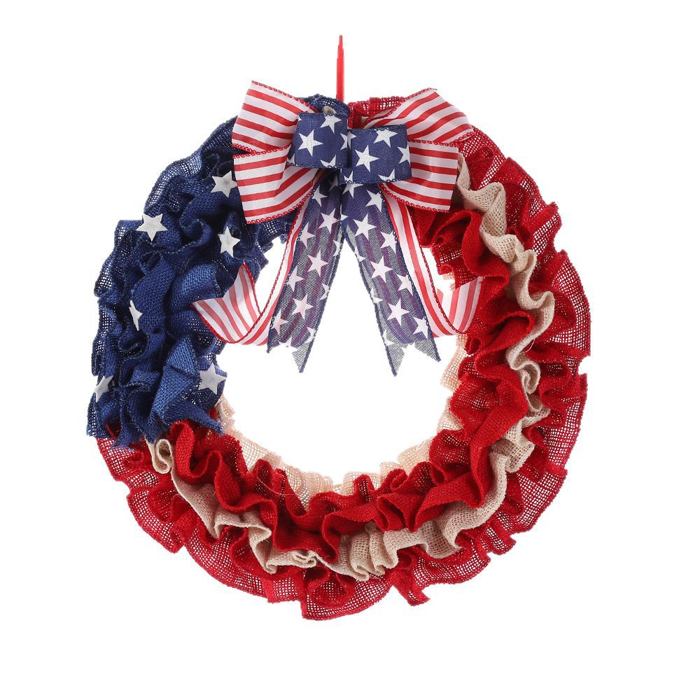 Unisex nan more patriotic Jute door wreath with star and stripe design and decorative bow Bowlift