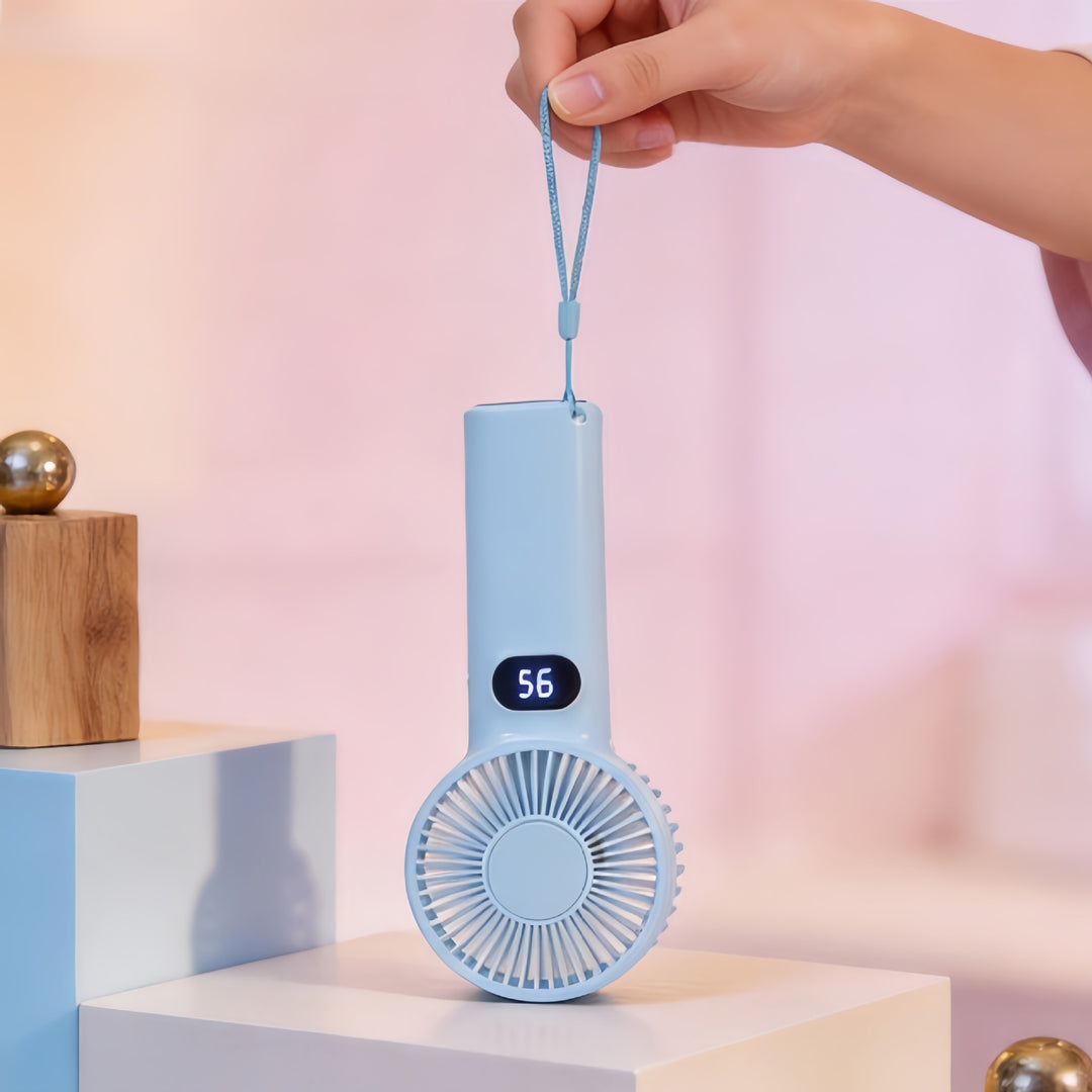 Women's handheld fan with digital temperature display Bowlift