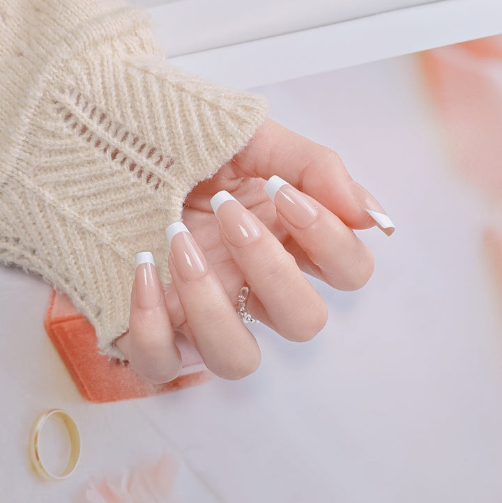 Elegant French Tip Press-On Nails Bowlift