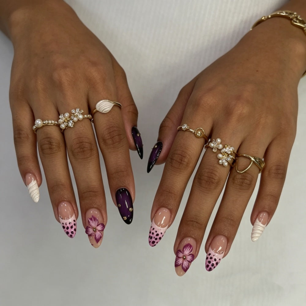 Artistic Floral and Textured Press-On Nail Set Bowlift